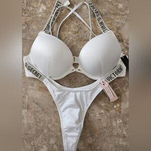 32AA/S VS Swim Shine Strap Bombshell PushUp Bikini Top Brazilian Bikini Set